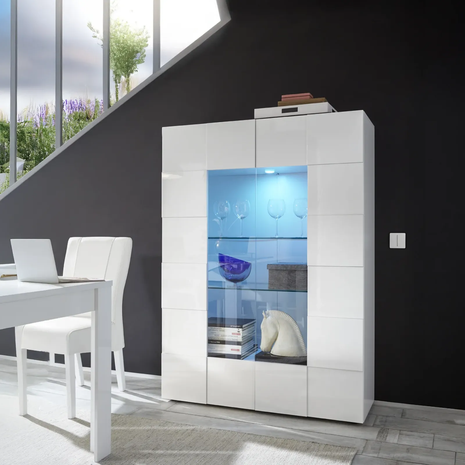 Garnero Arredamenti Vetrinette|Vetrinette-Vetrina 121x166h cm 2 ante design moderno bianco lucido Reflex