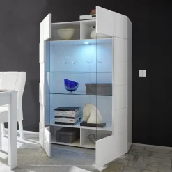 Garnero Arredamenti Vetrinette|Vetrinette-Vetrina 121x166h cm 2 ante design moderno bianco lucido Reflex