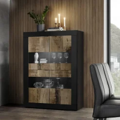 Garnero Arredamenti Vetrinette|Vetrinette-Vetrina 102x162h cm 4 ante moderna nero pero Eternity Nero Opaco - Rovere