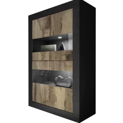 Garnero Arredamenti Vetrinette|Vetrinette-Vetrina 102x162h cm 4 ante moderna nero pero Eternity Nero Opaco - Rovere