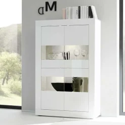Garnero Arredamenti Vetrinette|Vetrinette-Vetrina 102x162h cm 4 ante moderna Eternity Bianco Lucido