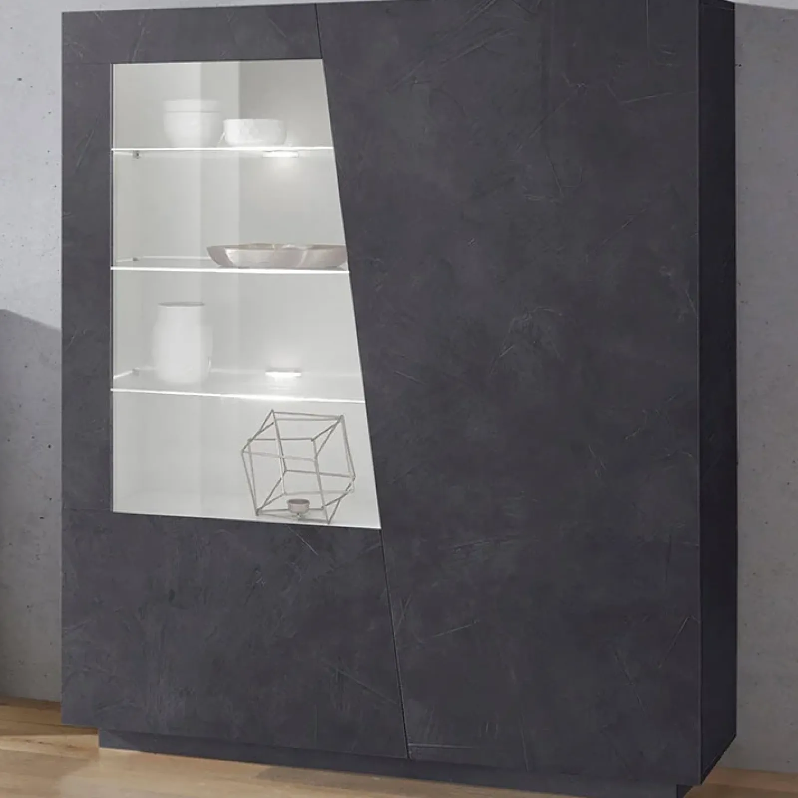 Garnero Arredamenti Vetrinette|Vetrinette-Vetrina 120x146h cm 2 ante moderna Candia Gihome® Ossido