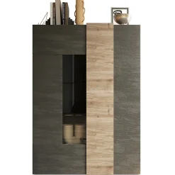 Garnero Arredamenti Vetrinette|Vetrinette-Vetrina 121x168h cm 2 ante moderna titanio rovere Universal Antracite - Rovere