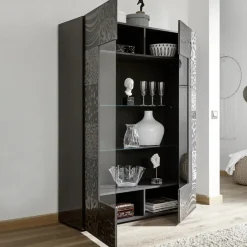 Garnero Arredamenti Vetrinette|Vetrinette-Vetrina 121x166h cm 2 ante moderna grigio scuro con serigrafia Paradise Antracite