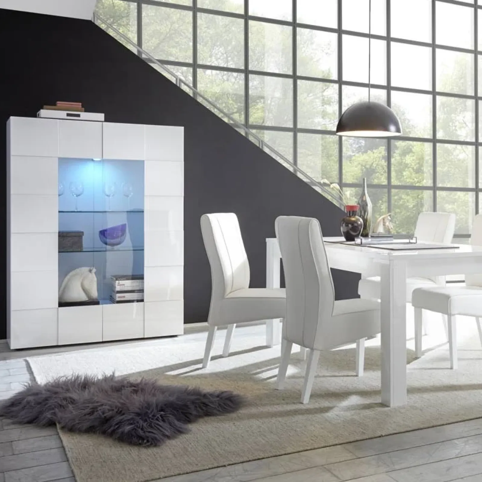 Garnero Arredamenti Vetrinette|Vetrinette-Vetrina 121x166h cm 2 ante moderna soggiorno bianco lucido Obsession Bianco Lucido - Bianco Lucido