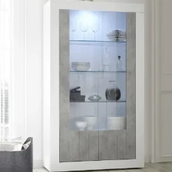Garnero Arredamenti Vetrinette|Vetrinette-Vetrina 110x190h cm 2 ante moderno bianco lucido cemento Florena Cemento - Bianco Lucido