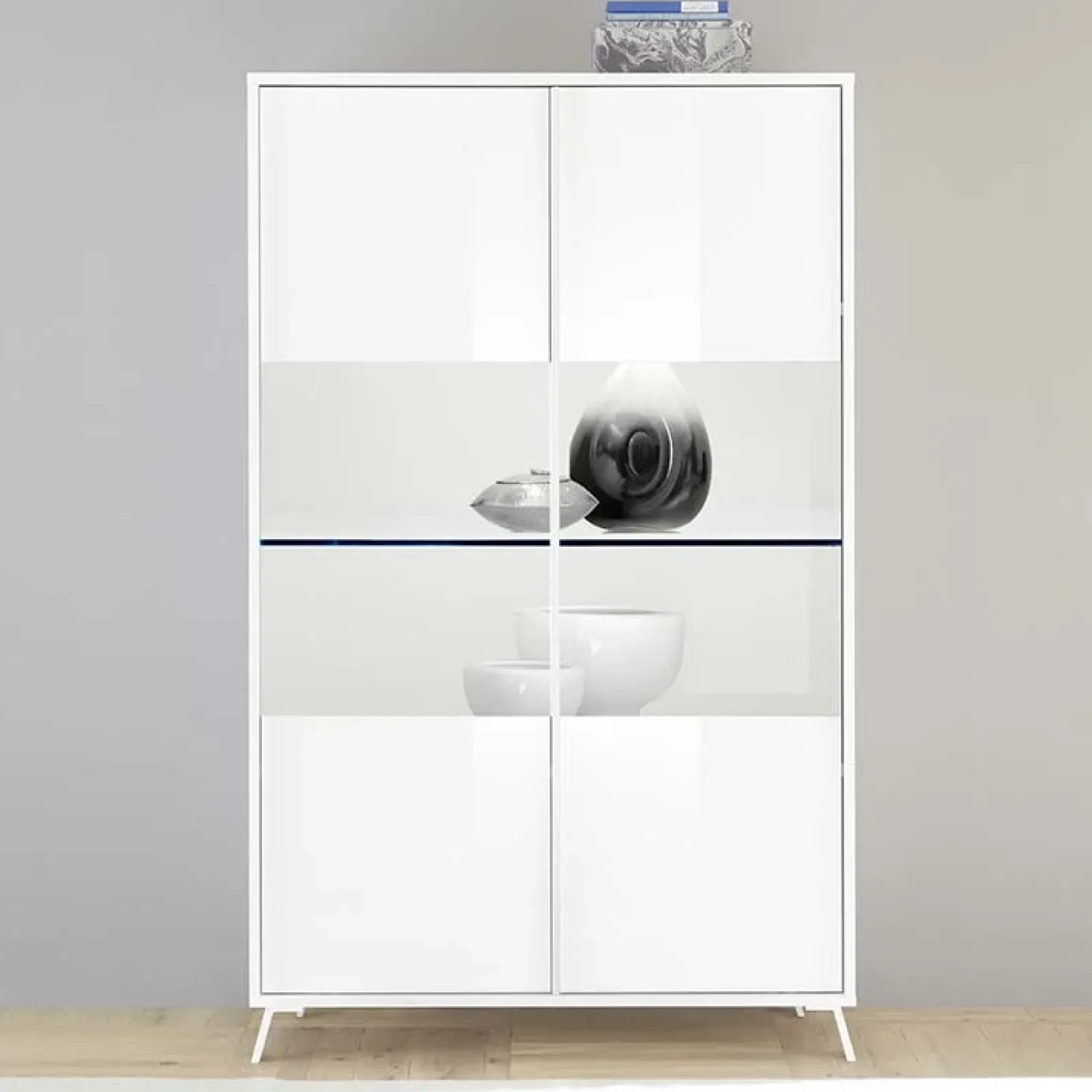 Garnero Arredamenti Vetrinette|Vetrinette-Vetrina 104x174h cm 2 ante moderna Tosca Bianco Lucido