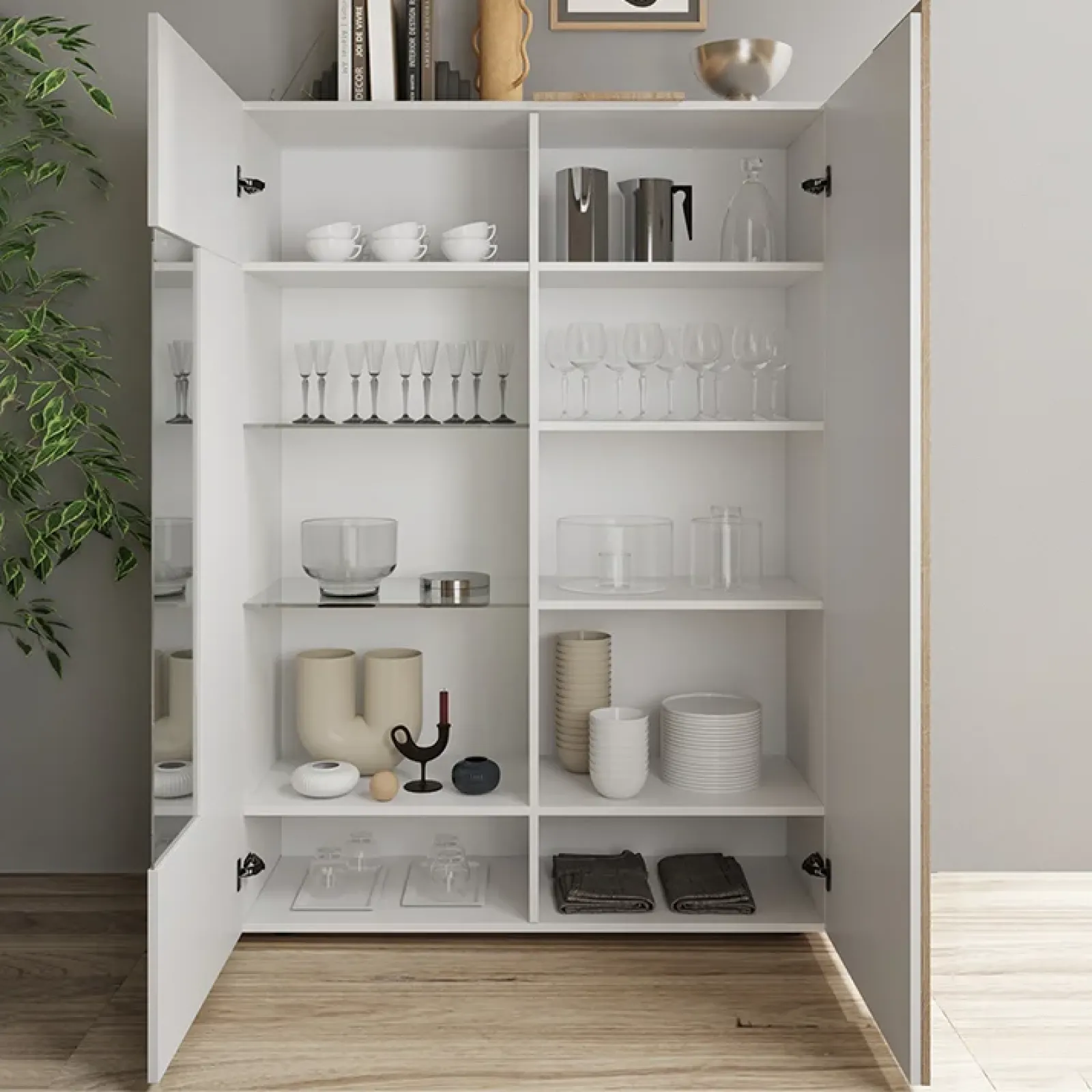 Garnero Arredamenti Vetrinette|Vetrinette-Vetrina 121x168h cm 2 ante moderna bianco lucido rovere Universal Bianco Lucido - Rovere