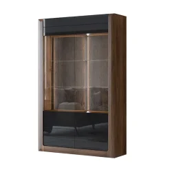 Garnero Arredamenti Vetrinette|Vetrinette-Vetrina 129x200h cm 2 ante noce nero lucido Jumbo Nero Lucido - Noce