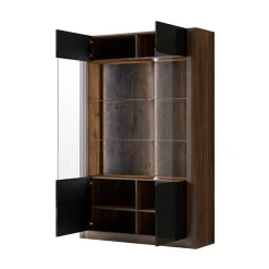 Garnero Arredamenti Vetrinette|Vetrinette-Vetrina 129x200h cm 2 ante noce nero lucido Jumbo Nero Lucido - Noce