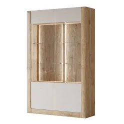 Garnero Arredamenti Vetrinette|Vetrinette-Vetrina 129x200h cm 2 ante rovere tortora lucido Jumbo Tortora - Rovere