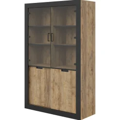 Garnero Arredamenti Vetrinette|Vetrinette-Vetrina 120x187h cm 4 ante rovere rustico nero Ilyssa