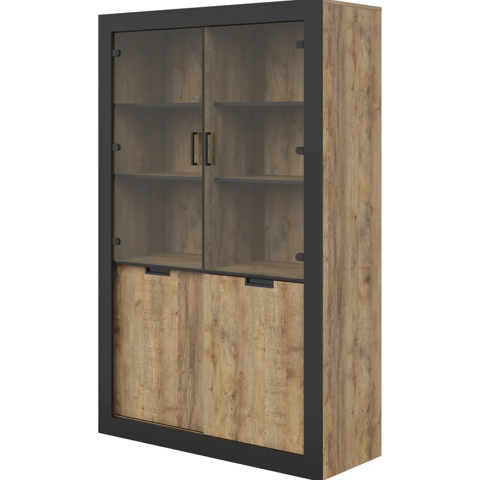 Garnero Arredamenti Vetrinette|Vetrinette-Vetrina 120x187h cm 4 ante rovere rustico nero Ilyssa