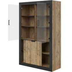 Garnero Arredamenti Vetrinette|Vetrinette-Vetrina 120x187h cm 4 ante rovere rustico nero Ilyssa