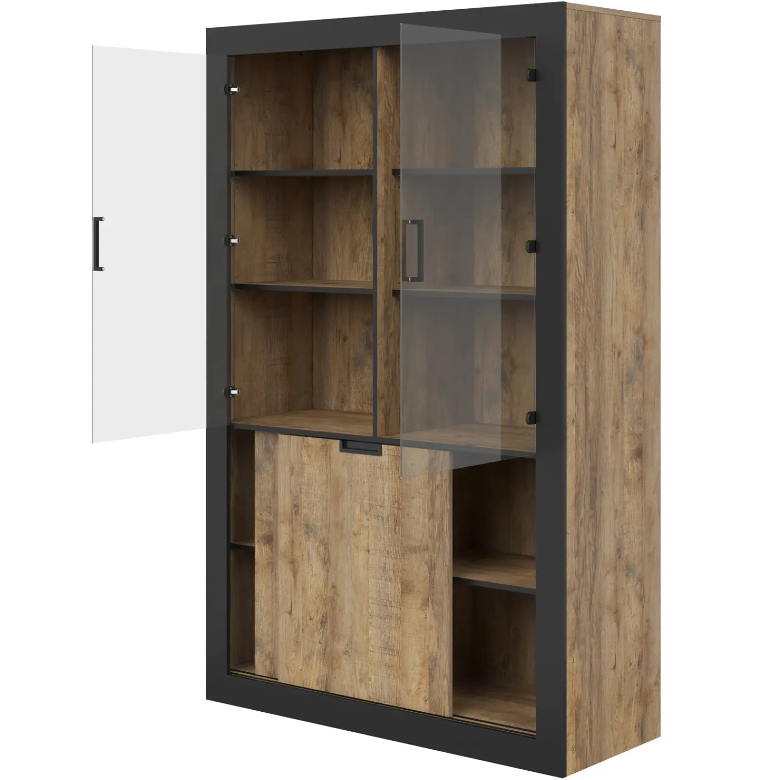 Garnero Arredamenti Vetrinette|Vetrinette-Vetrina 120x187h cm 4 ante rovere rustico nero Ilyssa