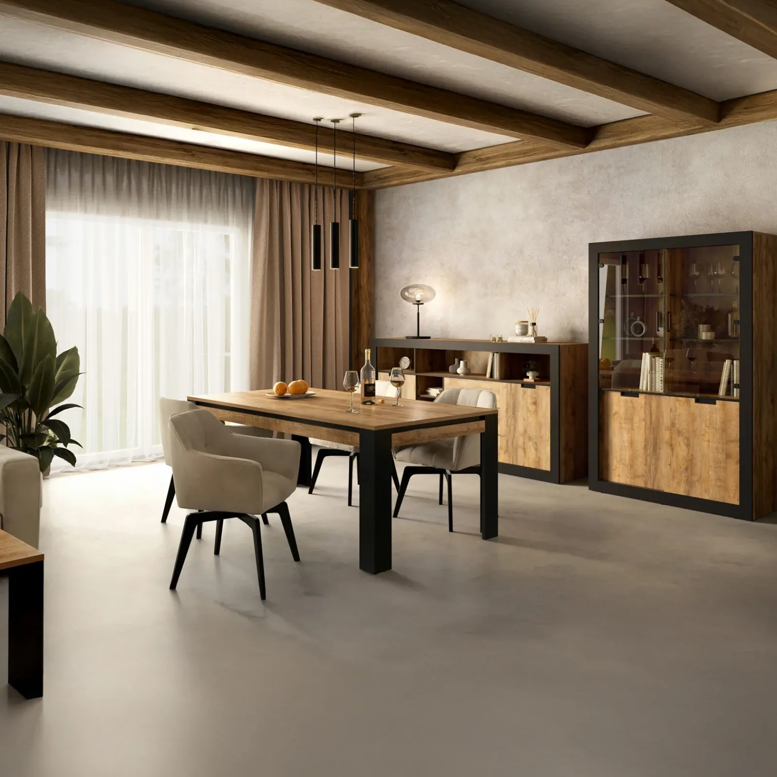 Garnero Arredamenti Vetrinette|Vetrinette-Vetrina 120x187h cm 4 ante rovere rustico nero Ilyssa