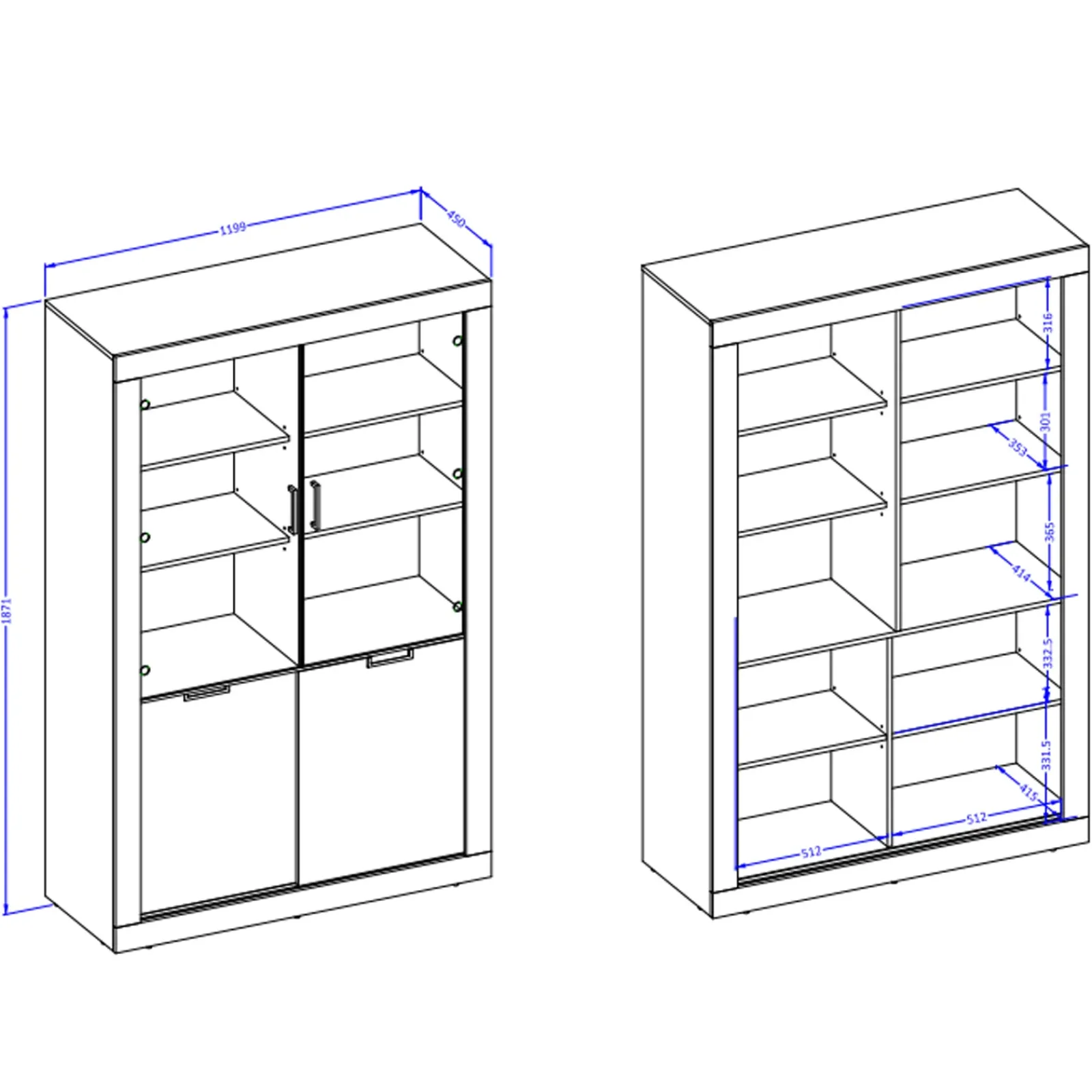 Garnero Arredamenti Vetrinette|Vetrinette-Vetrina 120x187h cm 4 ante rovere rustico nero Ilyssa