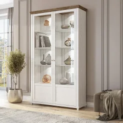 Garnero Arredamenti Vetrinette|Vetrinette-Vetrina 126x200h cm 2 ante soggiorno rovere Texel Bianco Frassinato