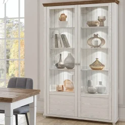 Garnero Arredamenti Vetrinette|Vetrinette-Vetrina 126x200h cm 2 ante soggiorno rovere Texel Bianco Frassinato