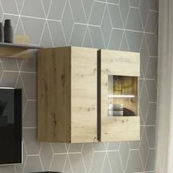 Garnero Arredamenti Vetrinette|Vetrinette-Vetrina 97x83h cm 2 ante soggiorno sospesa rovere Noa Gihome® Rovere - Antracite