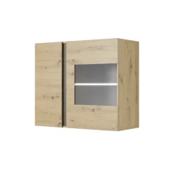 Garnero Arredamenti Vetrinette|Vetrinette-Vetrina 97x83h cm 2 ante soggiorno sospesa rovere Noa Gihome® Rovere - Antracite