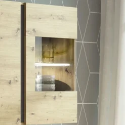 Garnero Arredamenti Vetrinette|Vetrinette-Vetrina 97x83h cm 2 ante soggiorno sospesa rovere Noa Gihome® Rovere - Antracite