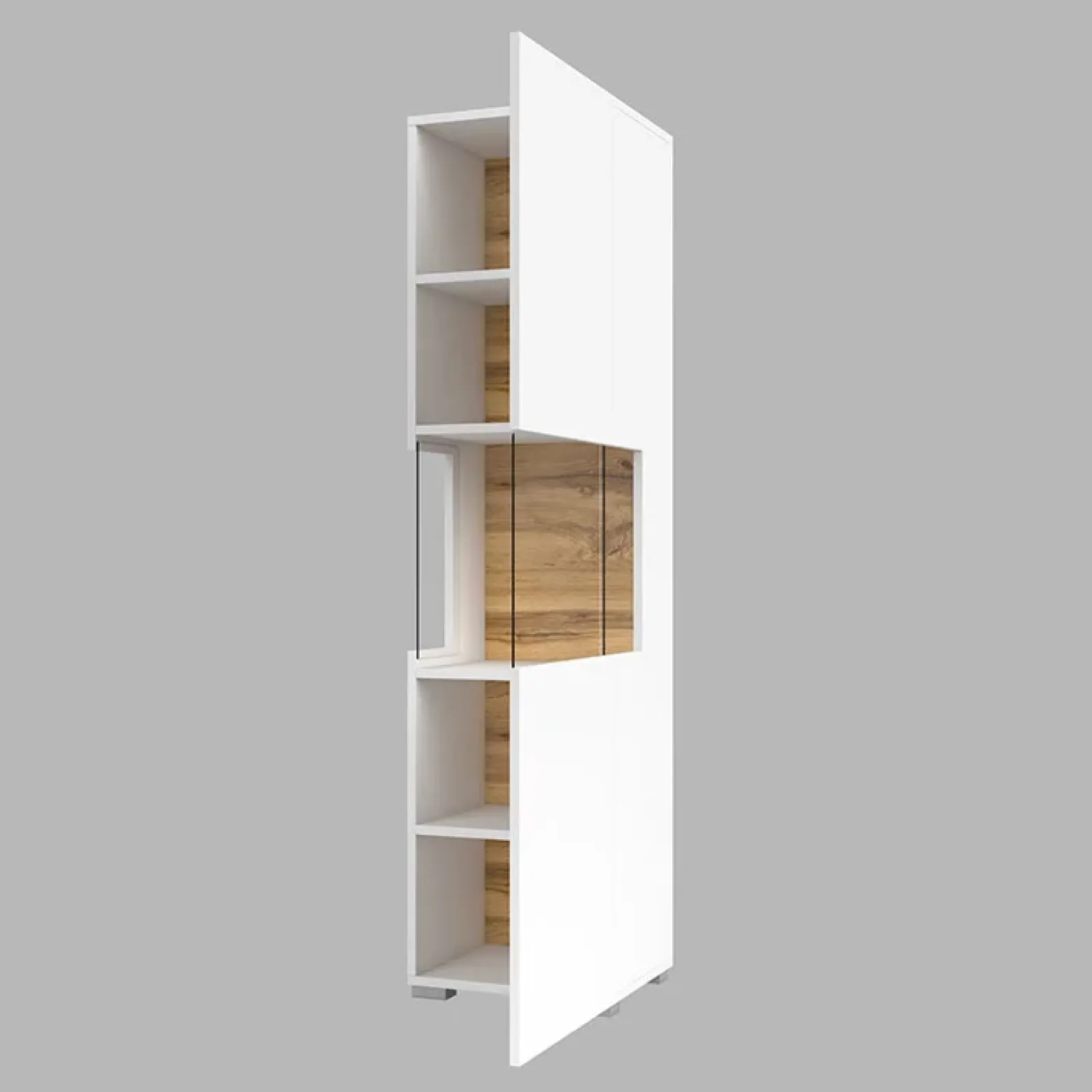 Garnero Arredamenti Vetrinette|Vetrinette-Vetrina 36x140h cm da parete bianco rovere Fusion Bianco Opaco