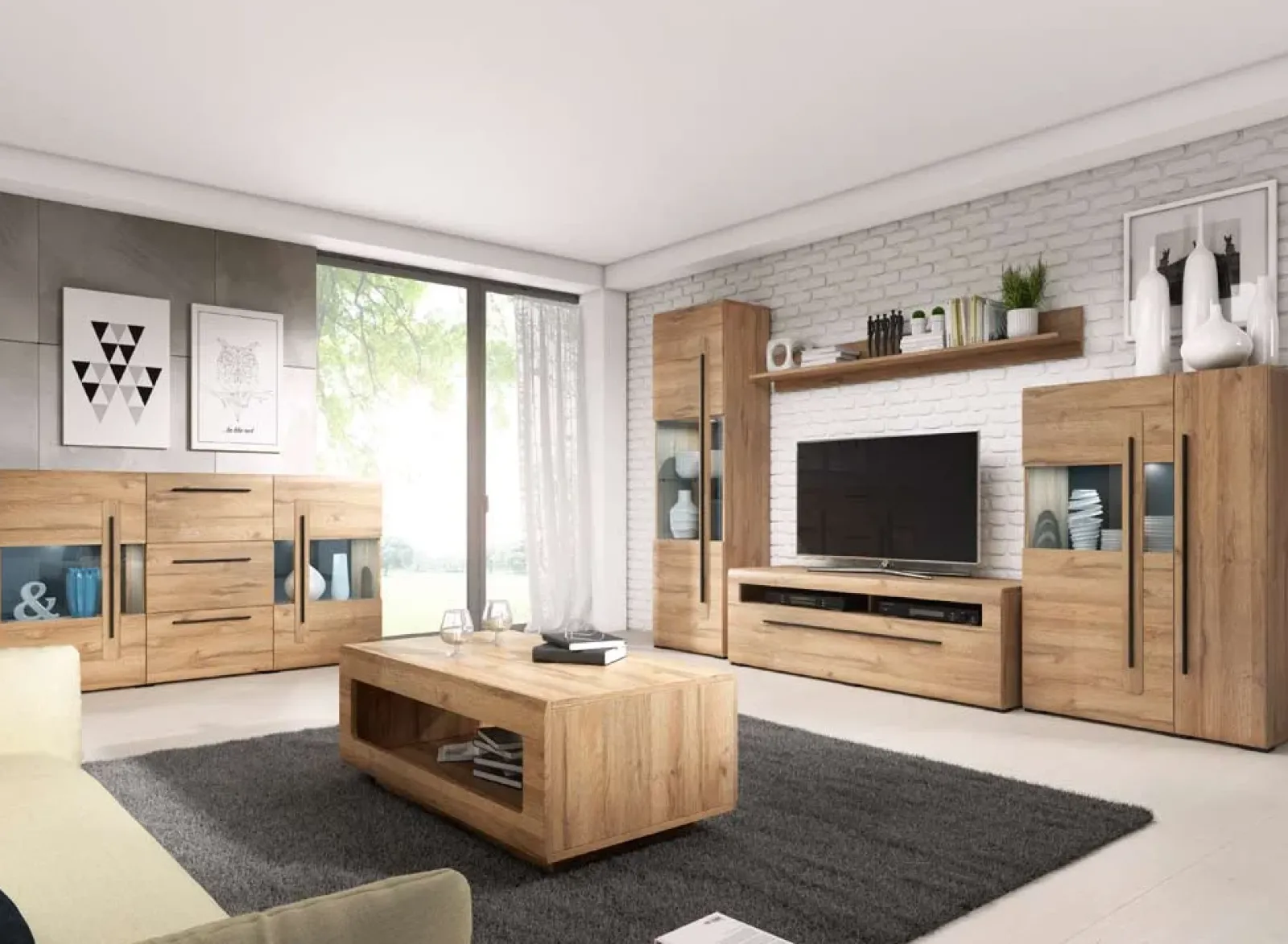 Garnero Arredamenti Vetrinette|Vetrinette-Vetrinetta bassa 90x136h cm 2 ante soggiorno rovere Maiorca