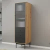 Garnero Arredamenti Vetrinette|Vetrinette-Vetrinetta 52x180h cm 1 anta 3 cassetti con led soggiorno rovere nero Herning