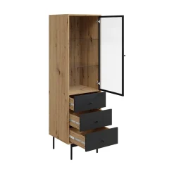 Garnero Arredamenti Vetrinette|Vetrinette-Vetrinetta 52x180h cm 1 anta 3 cassetti con led soggiorno rovere nero Herning
