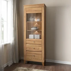 Garnero Arredamenti Vetrinette|Vetrinette-Vetrinetta 72x202h cm 1 anta 3 cassetti rovere scuro Lucca