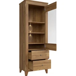 Garnero Arredamenti Vetrinette|Vetrinette-Vetrinetta 72x202h cm 1 anta 3 cassetti rovere scuro Lucca