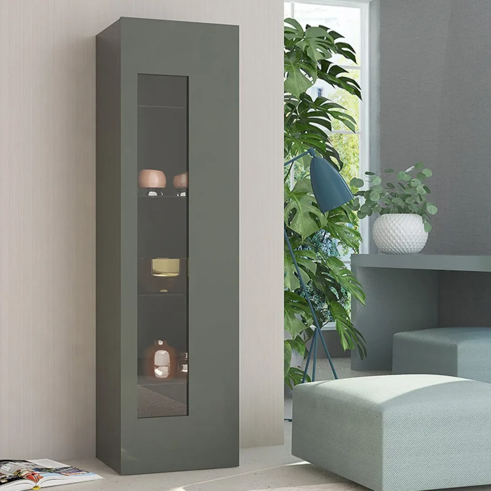 Garnero Arredamenti Vetrinette|Vetrinette-Vetrinetta 45x162h cm 1 anta lucido Light Small Gihome® Antracite