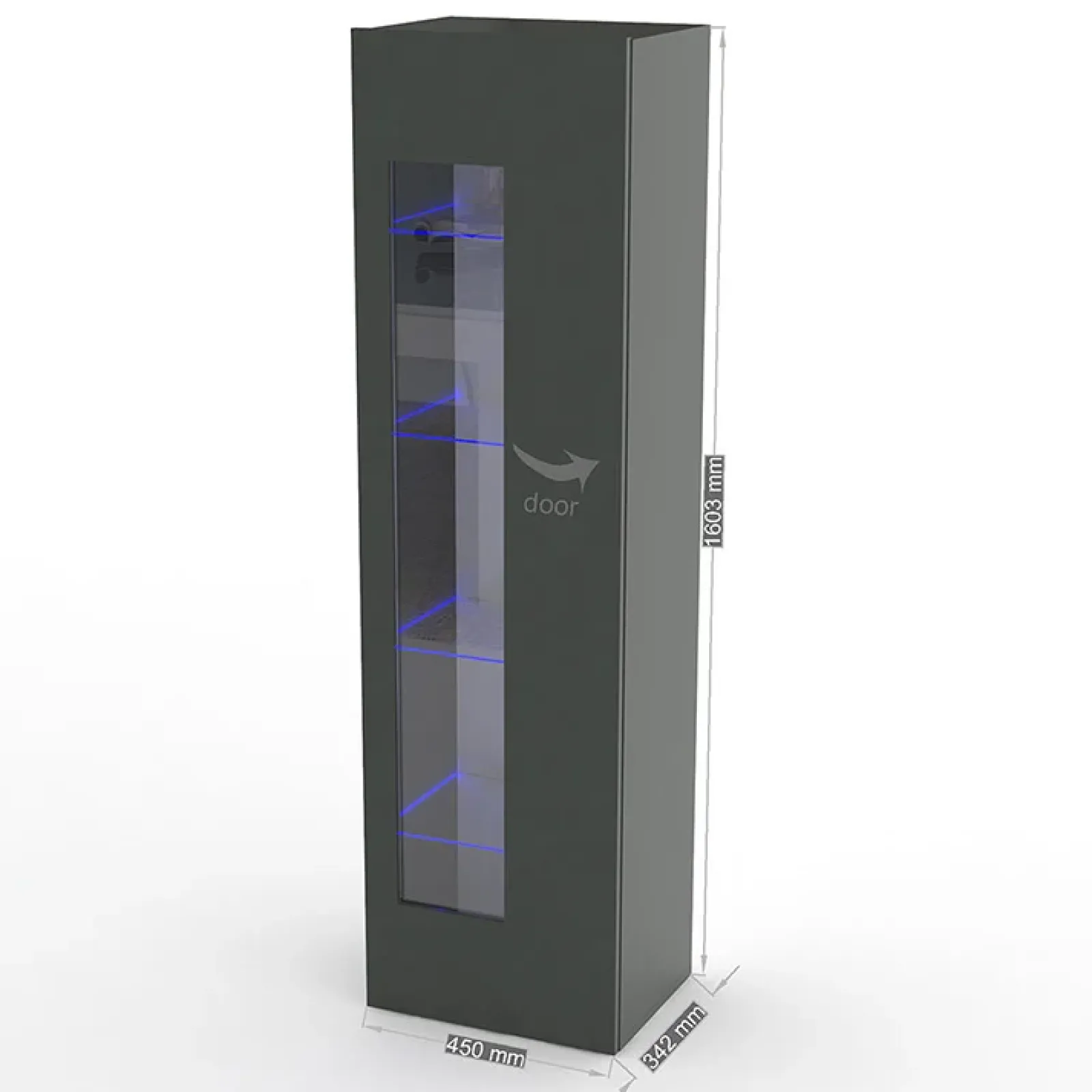 Garnero Arredamenti Vetrinette|Vetrinette-Vetrinetta 45x162h cm 1 anta lucido Light Small Gihome® Antracite