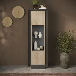 Garnero Arredamenti Vetrinette|Vetrinette-Vetrinetta 67x197h cm 1 anta moderna antracite rovere chiaro Deluxe Antracite - Rovere
