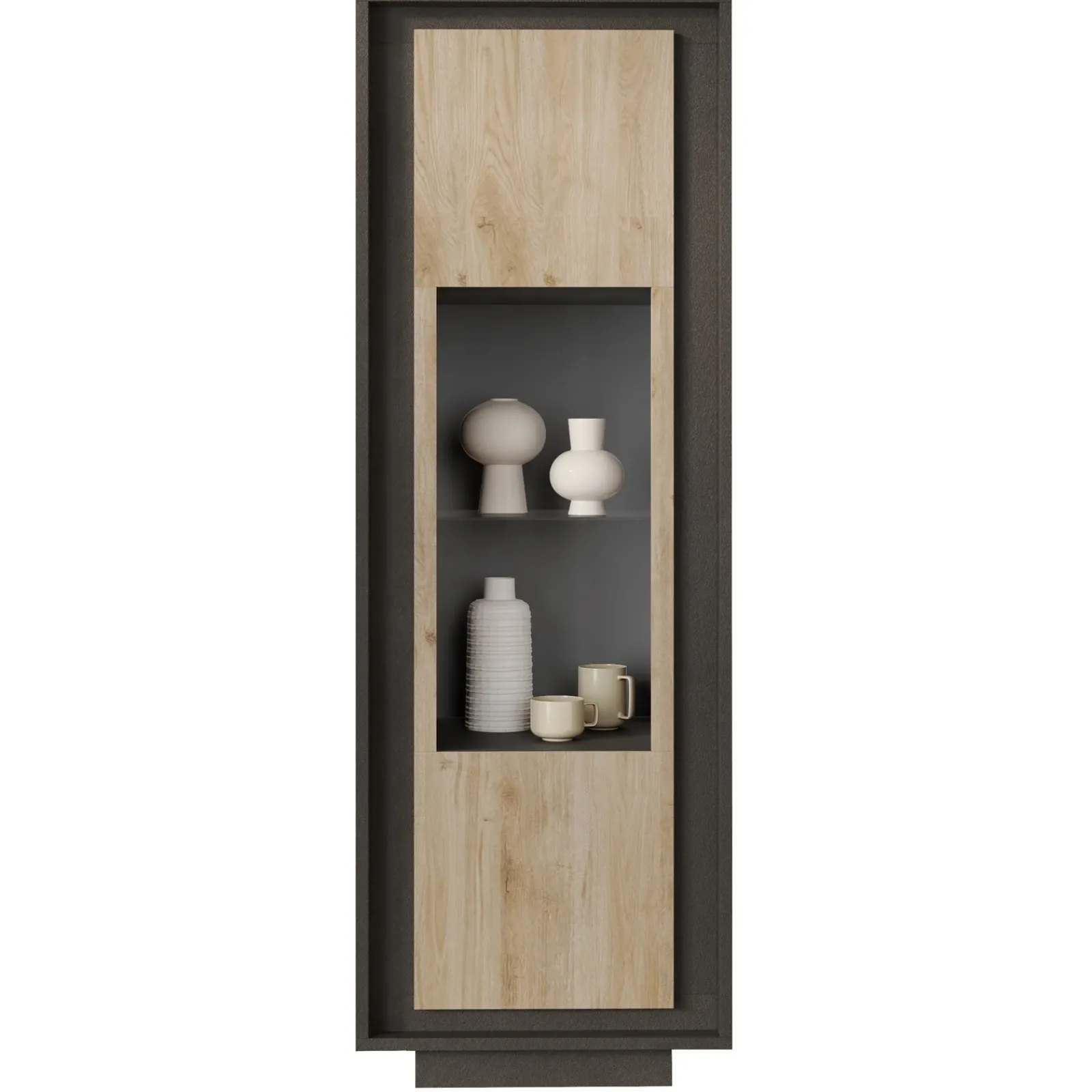 Garnero Arredamenti Vetrinette|Vetrinette-Vetrinetta 67x197h cm 1 anta moderna antracite rovere chiaro Deluxe Antracite - Rovere