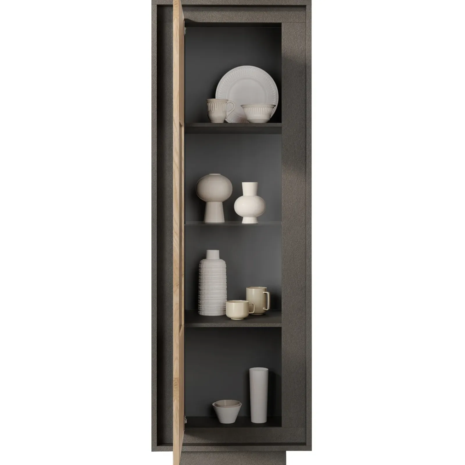 Garnero Arredamenti Vetrinette|Vetrinette-Vetrinetta 67x197h cm 1 anta moderna antracite rovere chiaro Deluxe Antracite - Rovere