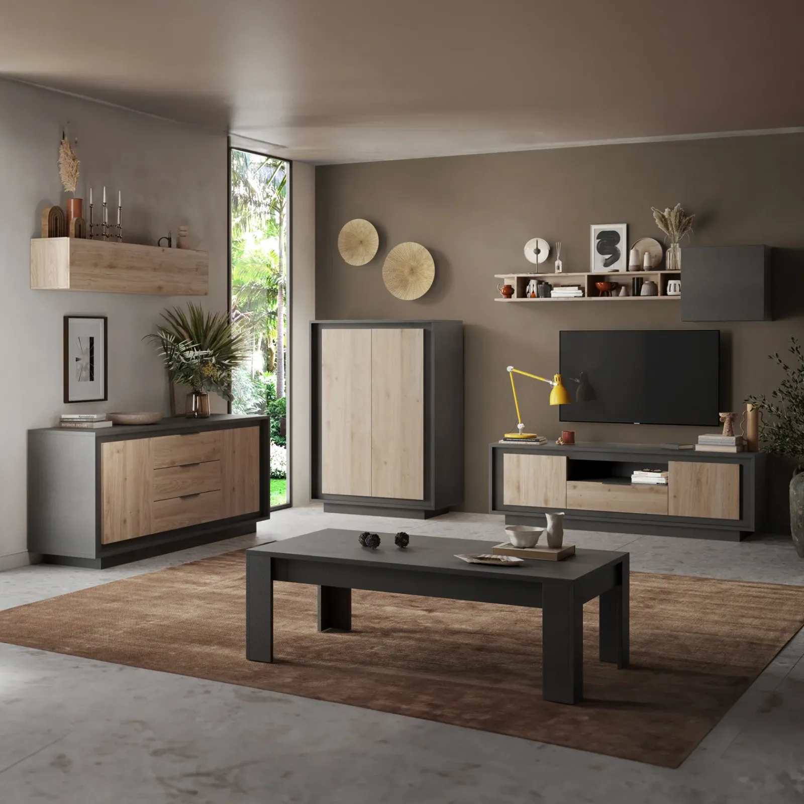 Garnero Arredamenti Vetrinette|Vetrinette-Vetrinetta 67x197h cm 1 anta moderna antracite rovere chiaro Deluxe Antracite - Rovere