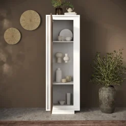 Garnero Arredamenti Vetrinette|Vetrinette-Vetrinetta 67x197h cm 1 anta moderna bianco opaco rovere scuro Deluxe Bianco Opaco - Rovere Rustico