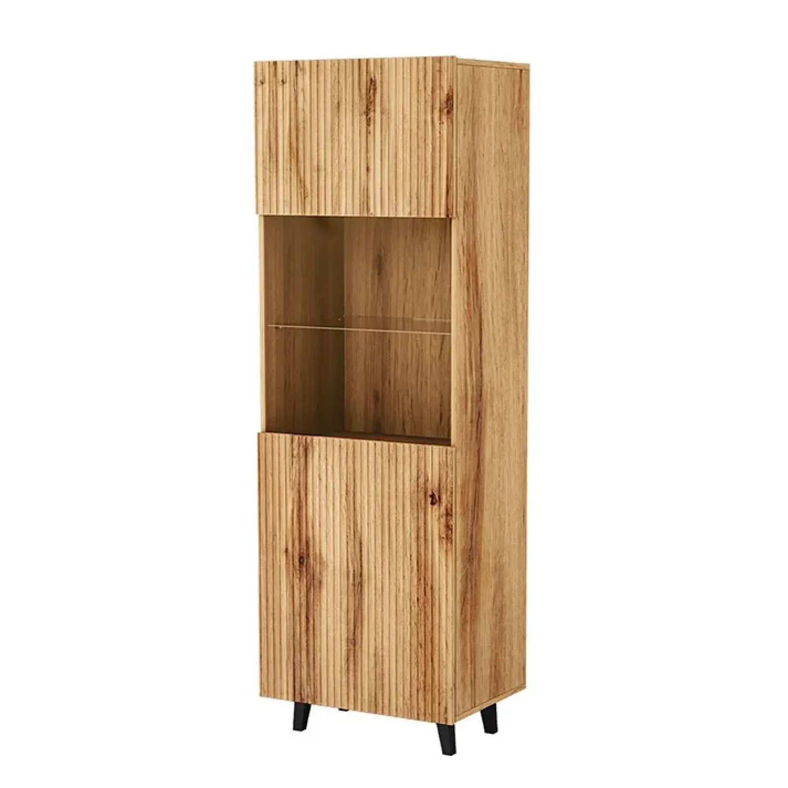 Garnero Arredamenti Vetrinette|Vetrinette-Vetrinetta 60x183h cm 1 anta moderna cannettato Essence Quercia