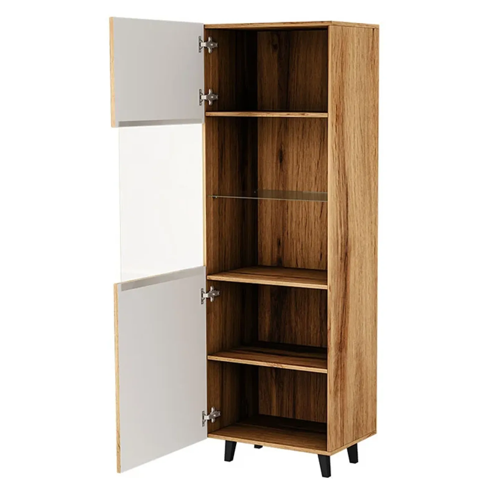 Garnero Arredamenti Vetrinette|Vetrinette-Vetrinetta 60x183h cm 1 anta moderna cannettato Essence Quercia