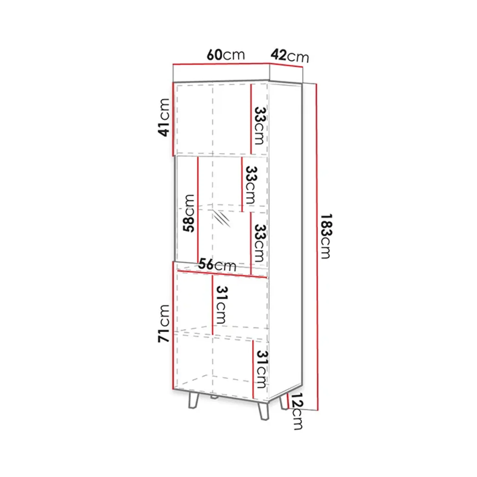Garnero Arredamenti Vetrinette|Vetrinette-Vetrinetta 60x183h cm 1 anta moderna cannettato Essence Antracite