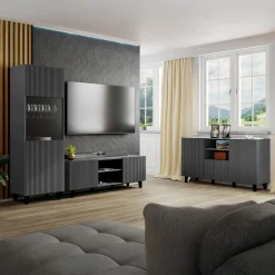 Garnero Arredamenti Vetrinette|Vetrinette-Vetrinetta 60x183h cm 1 anta moderna cannettato Essence Antracite