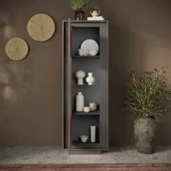 Garnero Arredamenti Vetrinette|Vetrinette-Vetrinetta 67x197h cm 1 anta moderna antracite rovere scuro Deluxe Antracite - Rovere Rustico