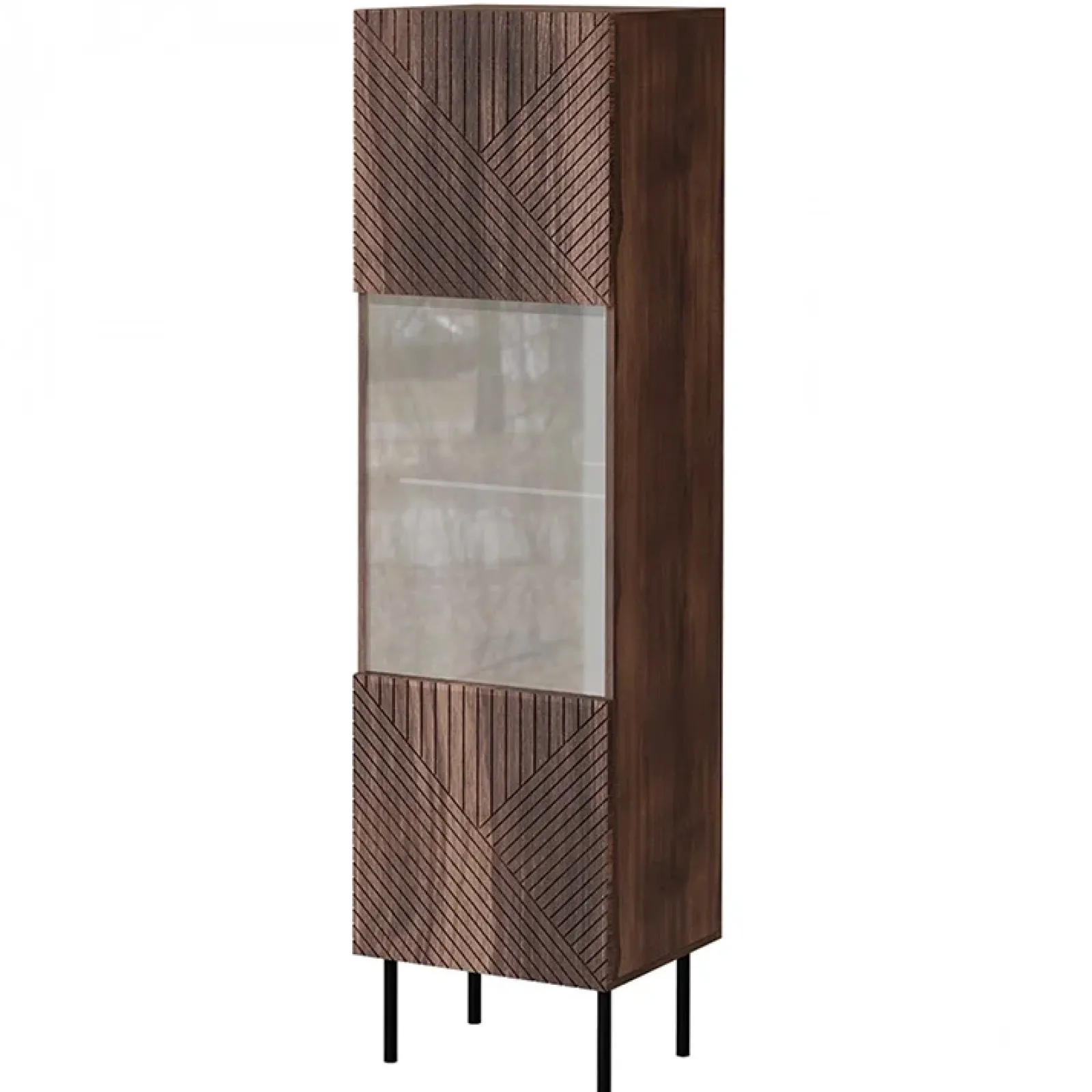 Garnero Arredamenti Vetrinette|Vetrinette-Vetrinetta 51x187h cm 1 anta noce scuro con frontali serigrafati Savanna