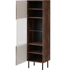 Garnero Arredamenti Vetrinette|Vetrinette-Vetrinetta 51x187h cm 1 anta noce scuro con frontali serigrafati Savanna