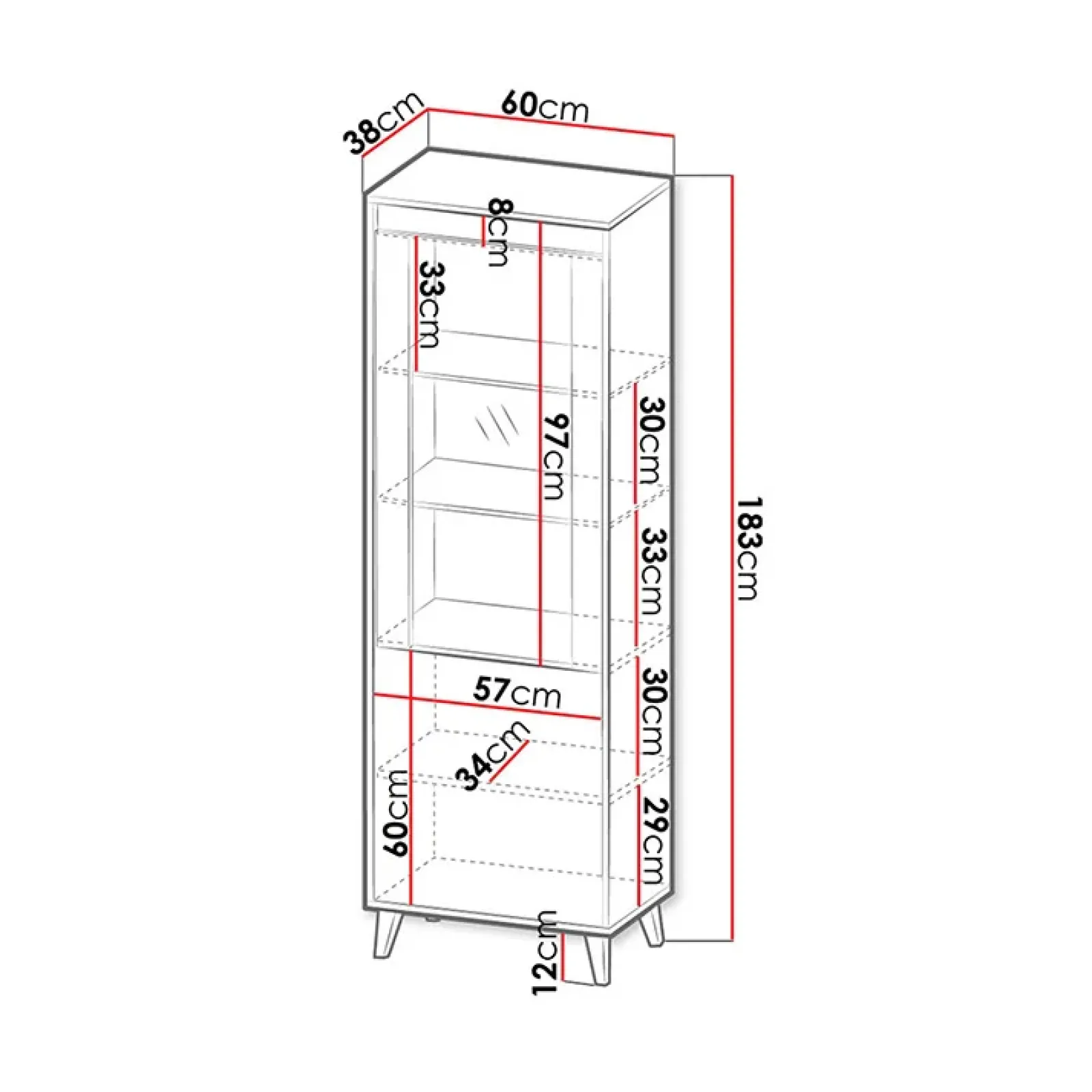 Garnero Arredamenti Vetrinette|Vetrinette-Vetrinetta 60x183h cm 1 anta rovere antracite Salisburgo