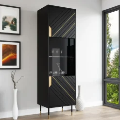 Garnero Arredamenti Vetrinette|Vetrinette-Vetrinetta 54x180h cm 1 anta soggiorno moderna nero oro Golden