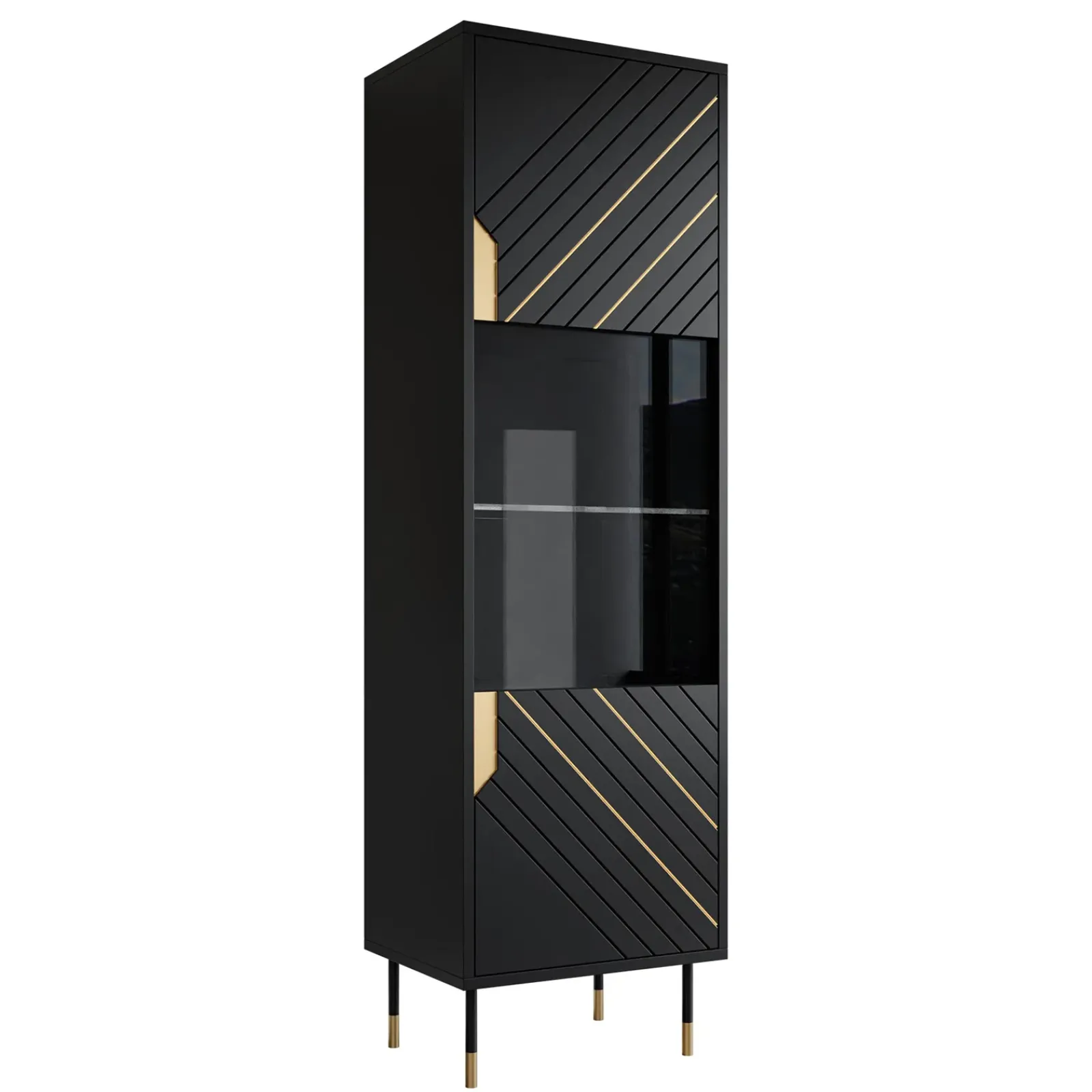 Garnero Arredamenti Vetrinette|Vetrinette-Vetrinetta 54x180h cm 1 anta soggiorno moderna nero oro Golden