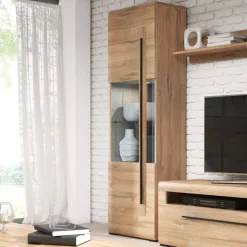 Garnero Arredamenti Vetrinette|Vetrinette-Vetrinetta 60x204h cm 1 anta soggiorno moderna rovere nero Maiorca